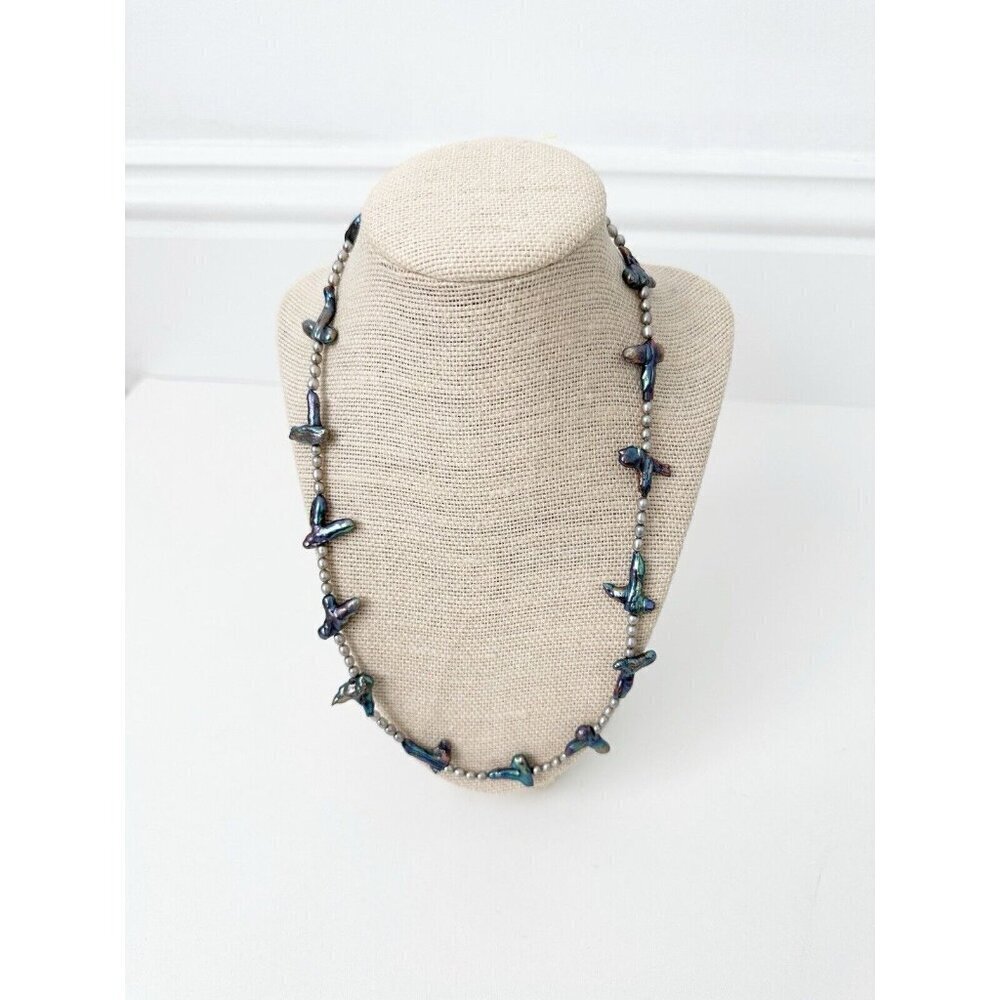 NWT Genuine Black Pearls & Gray Pearls Beaded Necklace